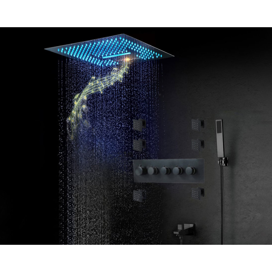 HMR Wall-Mounted 16" Shower System 4 Function Thermostatic - Black
