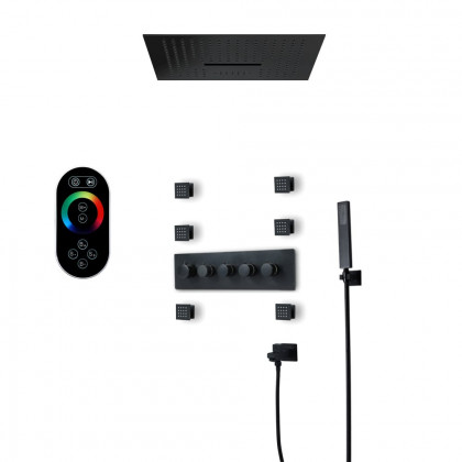 HMR Wall-Mounted 16" Shower System 4 Function Thermostatic - Black