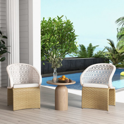 HMR - Aluminum & Rattan Outdoor Patio Armchair with Cushion Arched Bottom Low-Back