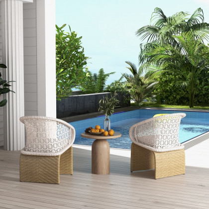 HMR - Aluminum & Rattan Outdoor Patio Armchair with Cushion Arched Bottom Low-Back