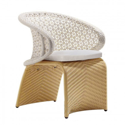 HMR - Aluminum & Rattan Outdoor Patio Armchair with Cushion Arched Bottom Low-Back