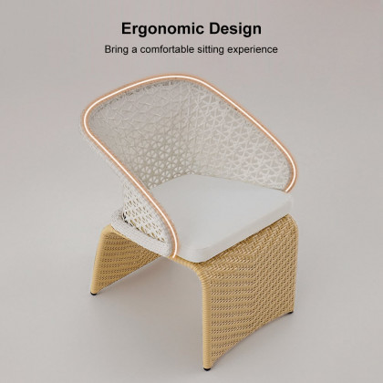 HMR - Aluminum & Rattan Outdoor Patio Armchair with Cushion Arched Bottom Low-Back