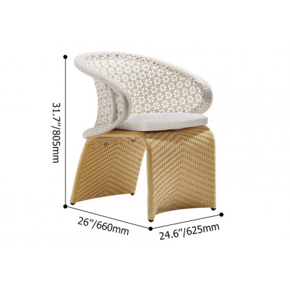 HMR - Aluminum & Rattan Outdoor Patio Armchair with Cushion Arched Bottom Low-Back