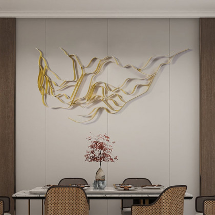 HMR - Luxury Abstract Wavy Lines Wall Decor Irregular Metal Wall Art in Gold for Living Room