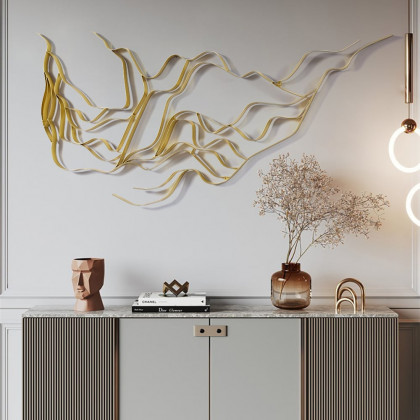 HMR - Luxury Abstract Wavy Lines Wall Decor Irregular Metal Wall Art in Gold for Living Room