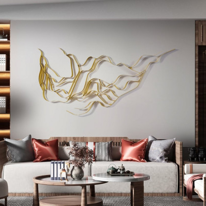 HMR - Luxury Abstract Wavy Lines Wall Decor Irregular Metal Wall Art in Gold for Living Room