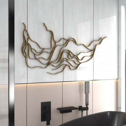 HMR - Luxury Abstract Wavy Lines Wall Decor Irregular Metal Wall Art in Gold for Living Room