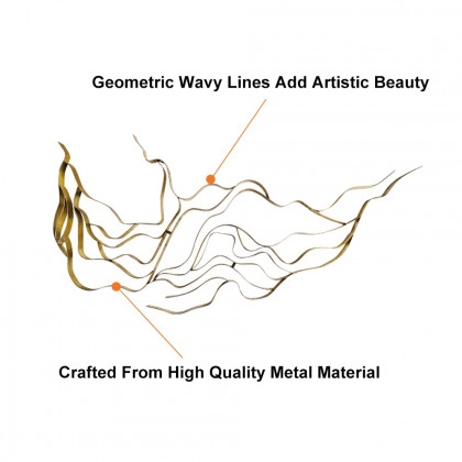 HMR - Luxury Abstract Wavy Lines Wall Decor Irregular Metal Wall Art in Gold for Living Room
