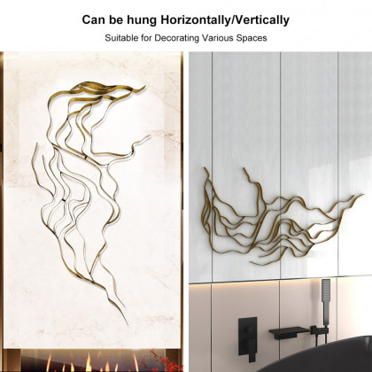 HMR - Luxury Abstract Wavy Lines Wall Decor Irregular Metal Wall Art in Gold for Living Room