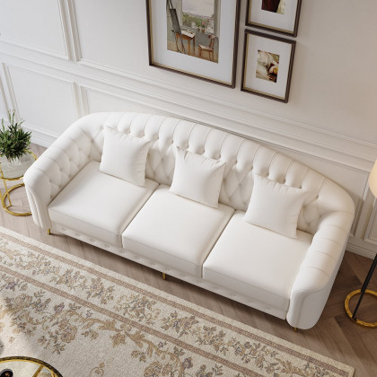 HMR - 3-Pieces Beige Leather Sofa and Loveseat Living Room Set with Pillows