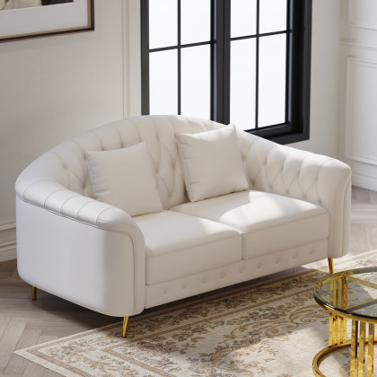 HMR - 3-Pieces Beige Leather Sofa and Loveseat Living Room Set with Pillows