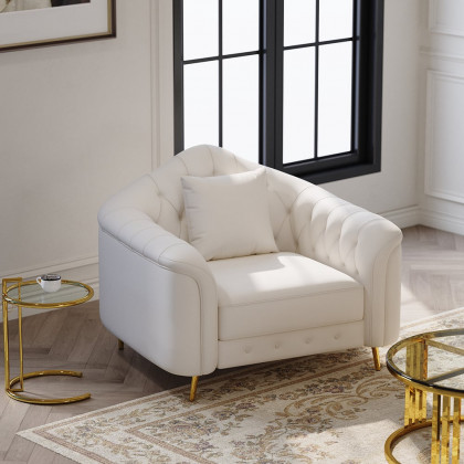 HMR - 3-Pieces Beige Leather Sofa and Loveseat Living Room Set with Pillows