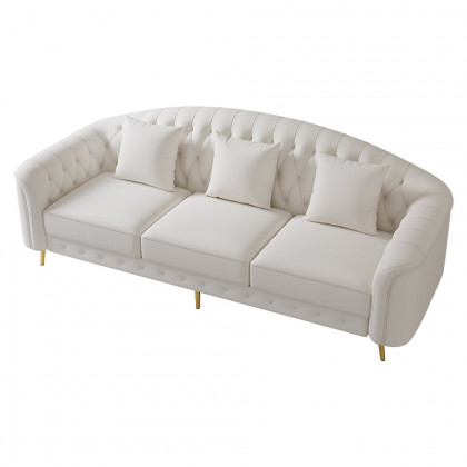 HMR - 3-Pieces Beige Leather Sofa and Loveseat Living Room Set with Pillows