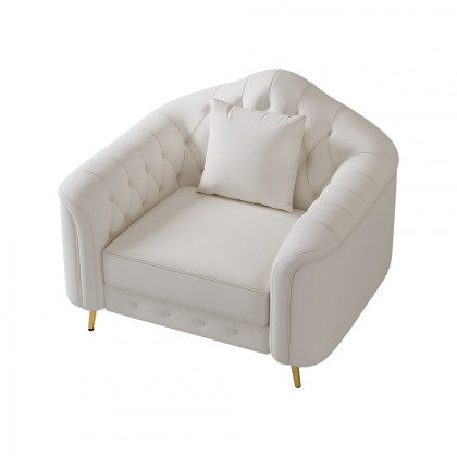 HMR - 3-Pieces Beige Leather Sofa and Loveseat Living Room Set with Pillows