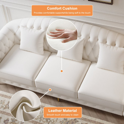 HMR - 3-Pieces Beige Leather Sofa and Loveseat Living Room Set with Pillows