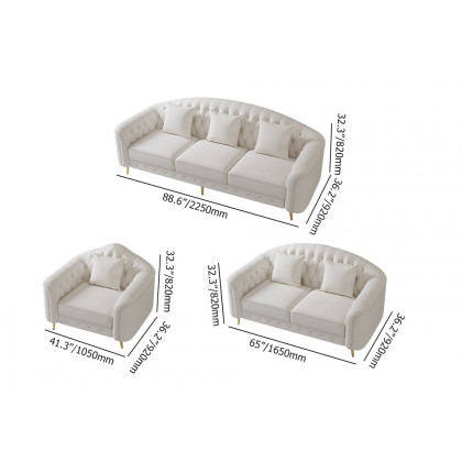 HMR - 3-Pieces Beige Leather Sofa and Loveseat Living Room Set with Pillows