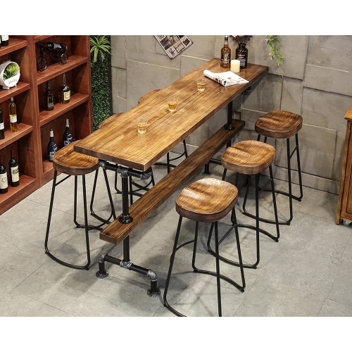 HMR - Industrial Bar Table with 6 Bar Stools Seats 4-6 People (Bar Set)