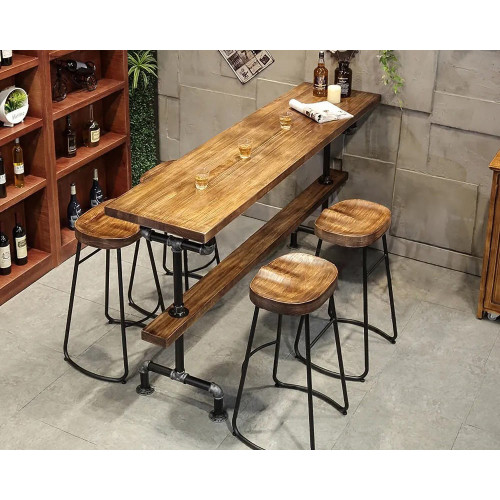 HMR Industrial Bar Table with 6 Bar Stools Seats 2-4 People (Bar Set) - 63"