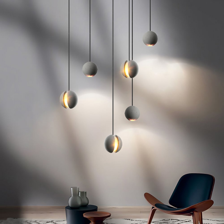 HMR - Moon Cement Pendant Light Gray Hanging Light set of 6