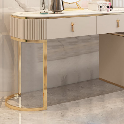 HMR - Nordic Makeup Vanity Extendable with 5-Drawer Dressing Table with Stone Top in Champagne