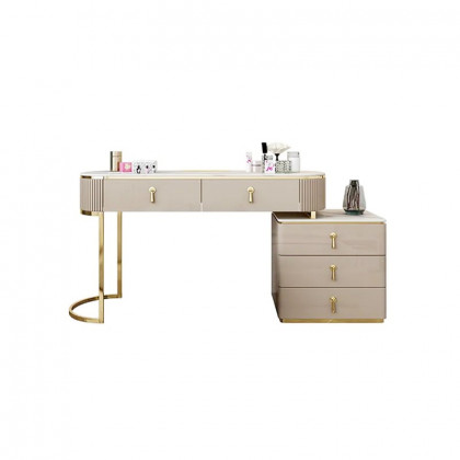 HMR - Nordic Makeup Vanity Extendable with 5-Drawer Dressing Table with Stone Top in Champagne
