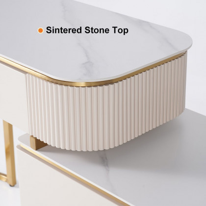 HMR - Nordic Makeup Vanity Extendable with 5-Drawer Dressing Table with Stone Top in Champagne