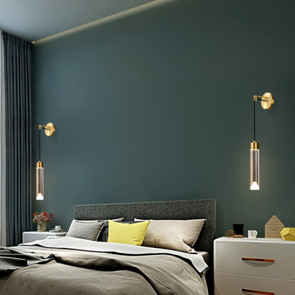 HMR - Minimalist LED Wall Light Armed Crystal Wall Sconce with Cylinder Shade