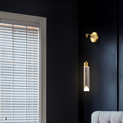 HMR - Minimalist LED Wall Light Armed Crystal Wall Sconce with Cylinder Shade