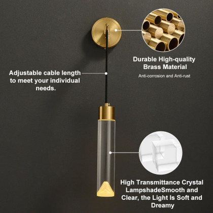 HMR - Minimalist LED Wall Light Armed Crystal Wall Sconce with Cylinder Shade