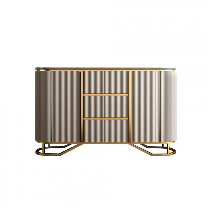 HMR - Faux Marble Top Sideboard with Stainless Steel Base in White