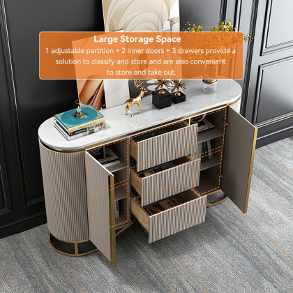 HMR - Faux Marble Top Sideboard with Stainless Steel Base in White