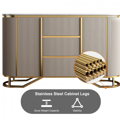 HMR - Faux Marble Top Sideboard with Stainless Steel Base in White