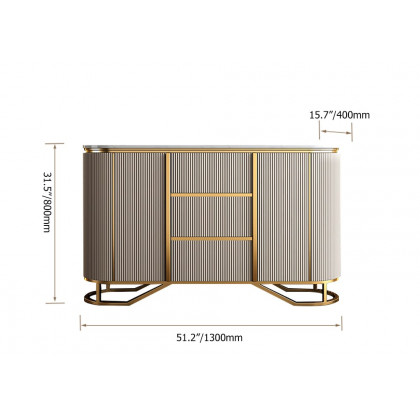 HMR - Faux Marble Top Sideboard with Stainless Steel Base in White
