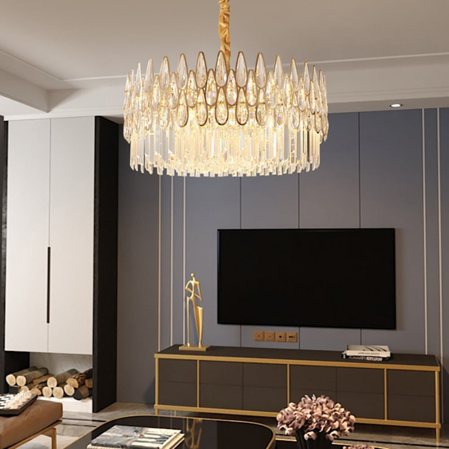 HMR - Ketose Modern Gold 14-Light Crystal Chandelier with Adjustable Chain