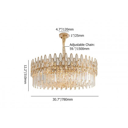 HMR - Ketose Modern Gold 14-Light Crystal Chandelier with Adjustable Chain