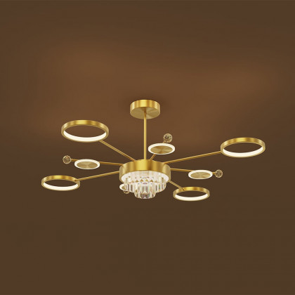 HMR - Gold LED Chandelier 9-Light Sputnik Ceiling Light with Crystal Accents