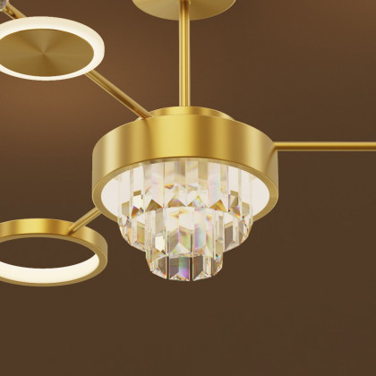 HMR - Gold LED Chandelier 9-Light Sputnik Ceiling Light with Crystal Accents