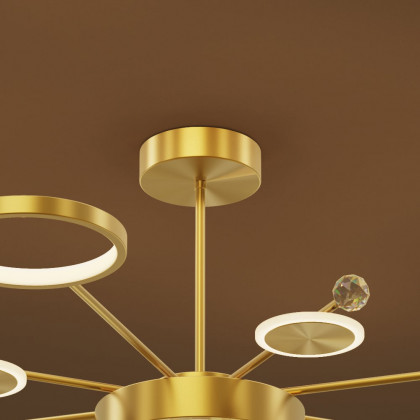 HMR - Gold LED Chandelier 9-Light Sputnik Ceiling Light with Crystal Accents