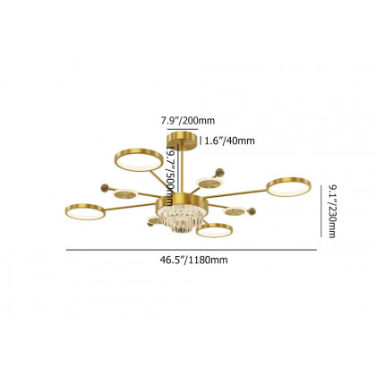 HMR - Gold LED Chandelier 9-Light Sputnik Ceiling Light with Crystal Accents