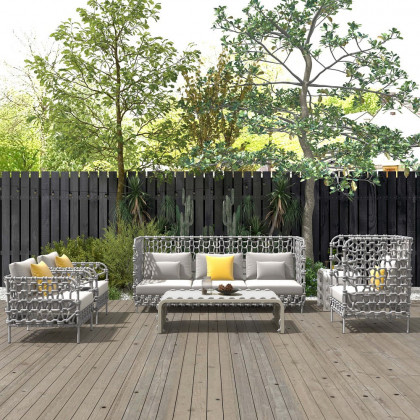 HMR - 6-Pieces Aluminum & Rope Outdoor Sofa Set with Coffee Table and Cushion Pillow in Gray