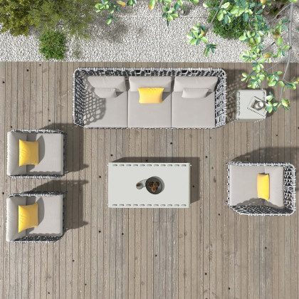 HMR - 6-Pieces Aluminum & Rope Outdoor Sofa Set with Coffee Table and Cushion Pillow in Gray