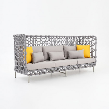 HMR - 6-Pieces Aluminum & Rope Outdoor Sofa Set with Coffee Table and Cushion Pillow in Gray