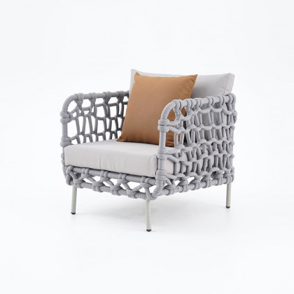 HMR - 6-Pieces Aluminum & Rope Outdoor Sofa Set with Coffee Table and Cushion Pillow in Gray