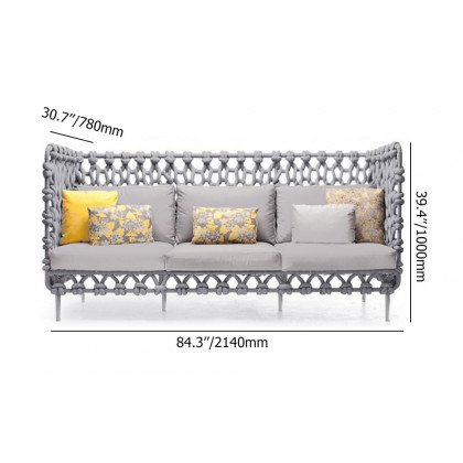 HMR - 6-Pieces Aluminum & Rope Outdoor Sofa Set with Coffee Table and Cushion Pillow in Gray