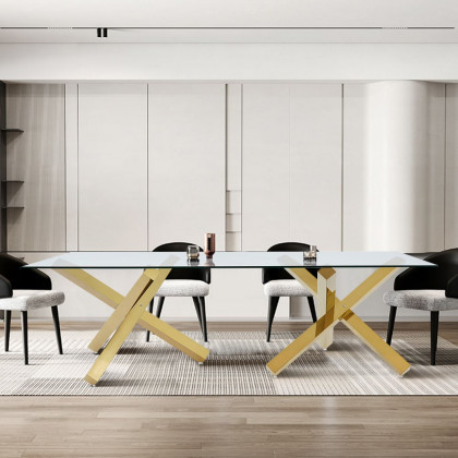 HMR - 94.5" Rectangle Tempered Glass Dining Table Seats 6-8 People