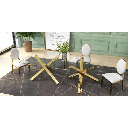 HMR - 94.5" Rectangle Tempered Glass Dining Table Seats 6-8 People