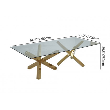 HMR - 94.5" Rectangle Tempered Glass Dining Table Seats 6-8 People