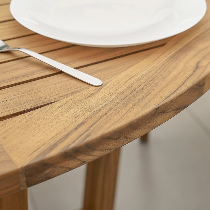 HMR - Modern Round Teak Wood 6 Person Outdoor Patio Dining Table in Natural