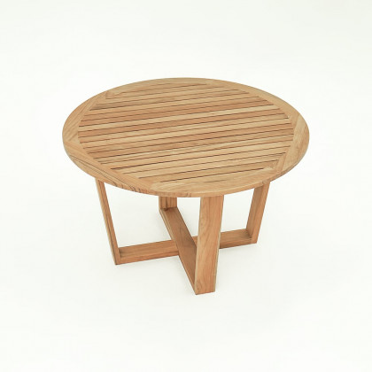 HMR - Modern Round Teak Wood 6 Person Outdoor Patio Dining Table in Natural