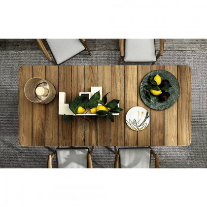 HMR - 7-Pieces Outdoor Patio Dining Set with Teak Wood Table and Chair in Natural & Gray